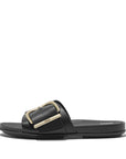 FITFLOP Gracie Maxi-Buckle Leather Slides in Black HM6 | Shop from eightywingold an official brand partner for Fitflop Canada and US.
