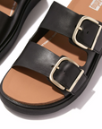 FITFLOP Gen-FF Buckle Two-Bar Leather Slides in Black HE8  | Shop from eightywingold an official brand partner for Fitflop Canada and US.