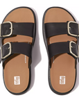 FITFLOP Gen-FF Buckle Two-Bar Leather Slides in Black HE8  | Shop from eightywingold an official brand partner for Fitflop Canada and US.