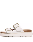 FITFLOP Gen-Ff Buckle Two-Bar Leather Slides in White HE8 | Shop from eightywingold an official brand partner for Fitflop Canada and US.