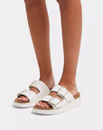 FITFLOP Gen-Ff Buckle Two-Bar Leather Slides in White HE8 | Shop from eightywingold an official brand partner for Fitflop Canada and US.