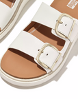 FITFLOP Gen-Ff Buckle Two-Bar Leather Slides in White HE8 | Shop from eightywingold an official brand partner for Fitflop Canada and US.