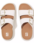 FITFLOP Gen-Ff Buckle Two-Bar Leather Slides in White HE8 | Shop from eightywingold an official brand partner for Fitflop Canada and US.