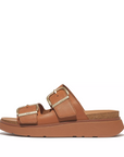 FITFLOP Gen-Ff Buckle Two-Bar Leather Slides in Light Tan  HE8 | Shop from eightywingold an official brand partner for Fitflop Canada and US.