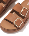 FITFLOP Gen-Ff Buckle Two-Bar Leather Slides in Light Tan  HE8 | Shop from eightywingold an official brand partner for Fitflop Canada and US.