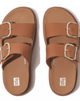 FITFLOP Gen-Ff Buckle Two-Bar Leather Slides in Light Tan  HE8 | Shop from eightywingold an official brand partner for Fitflop Canada and US.