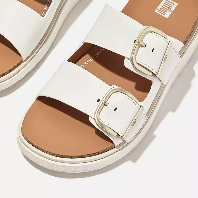FITFLOP Urban White sandals in Canada with soft leather upper, brushed-metal buckles, and triple-density cushioning