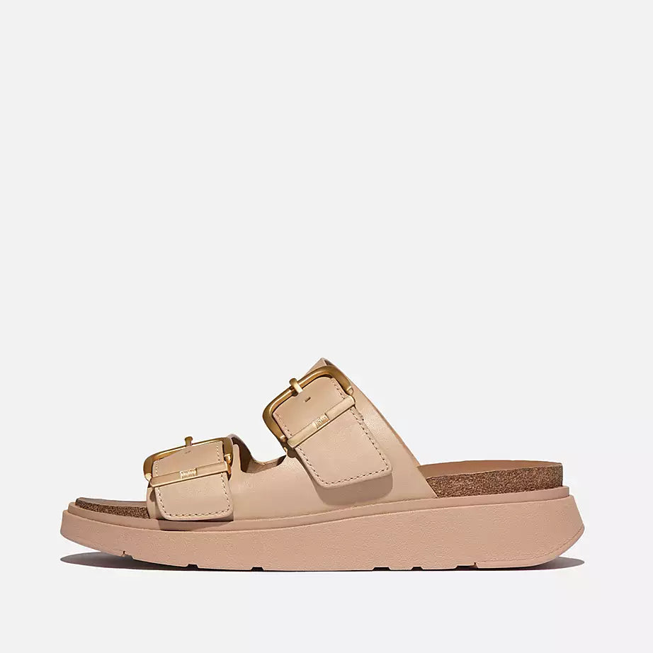 FITFLOP Gen-Ff Buckle Two-Bar Leather Slides in Classic Beige HE8 | Shop from eightywingold an official brand partner for Fitflop Canada.