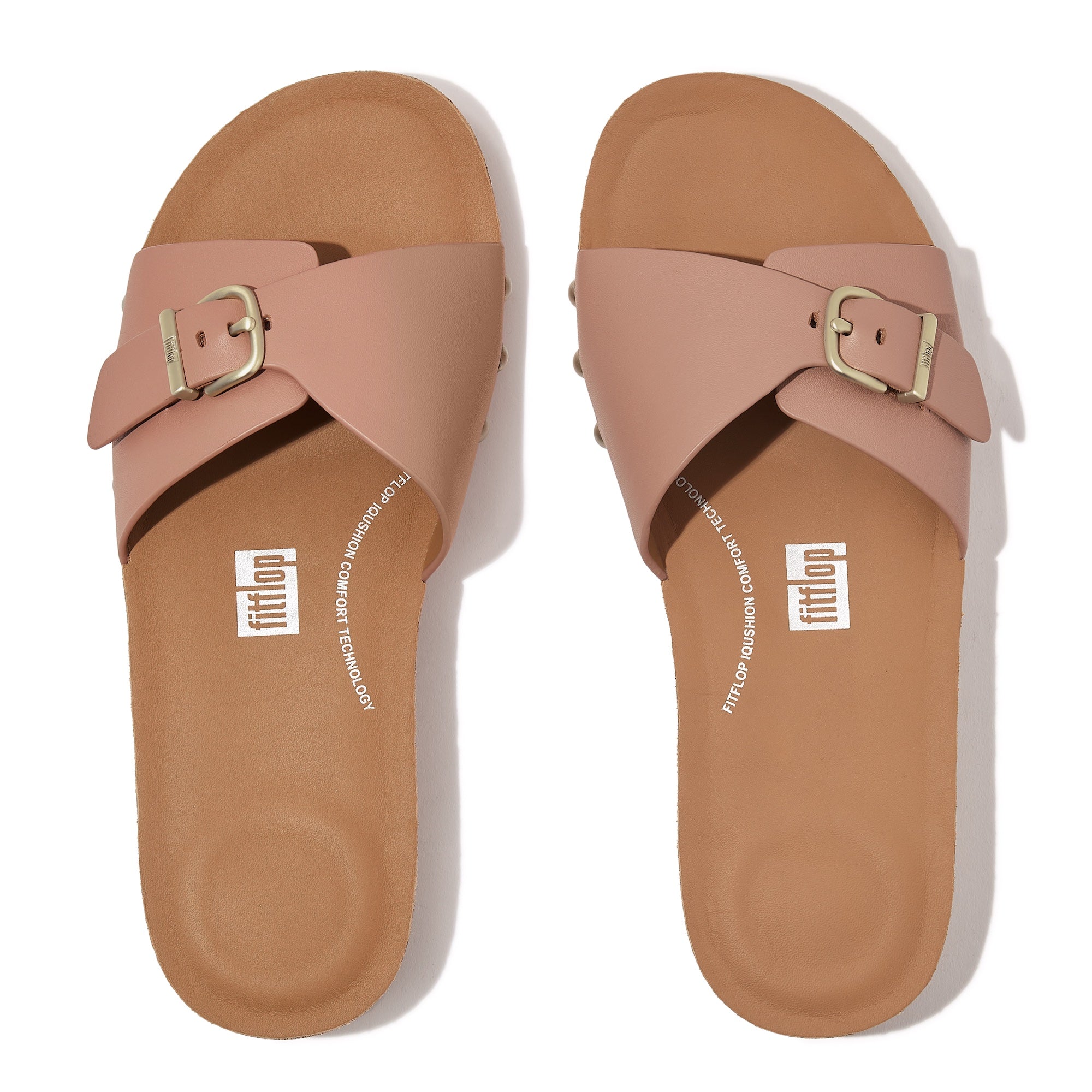 FITFLOP Iqushion Adjustable Buckle Leather Slides in Light Brown HF1  | Shop from eightywingold an official brand partner for Fitflop Canada and US.