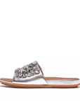 FITFLOP Gracie Jewel-Deluxe Metallic-Leather Slides in Silver HQ6 | Shop from eightywingold an official brand partner for Fitflop Canada and US.