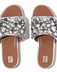 FITFLOP Gracie Jewel-Deluxe Metallic-Leather Slides in Silver HQ6 | Shop from eightywingold an official brand partner for Fitflop Canada and US.