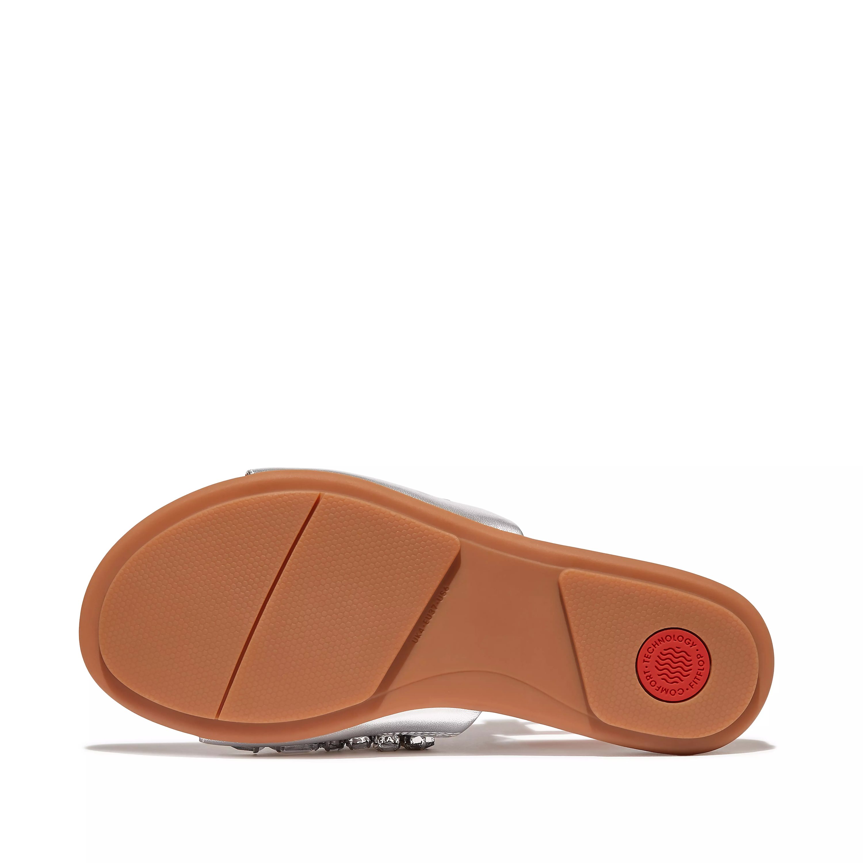 FITFLOP Gracie Jewel-Deluxe Metallic-Leather Slides in Silver HQ6 | Shop from eightywingold an official brand partner for Fitflop Canada and US.