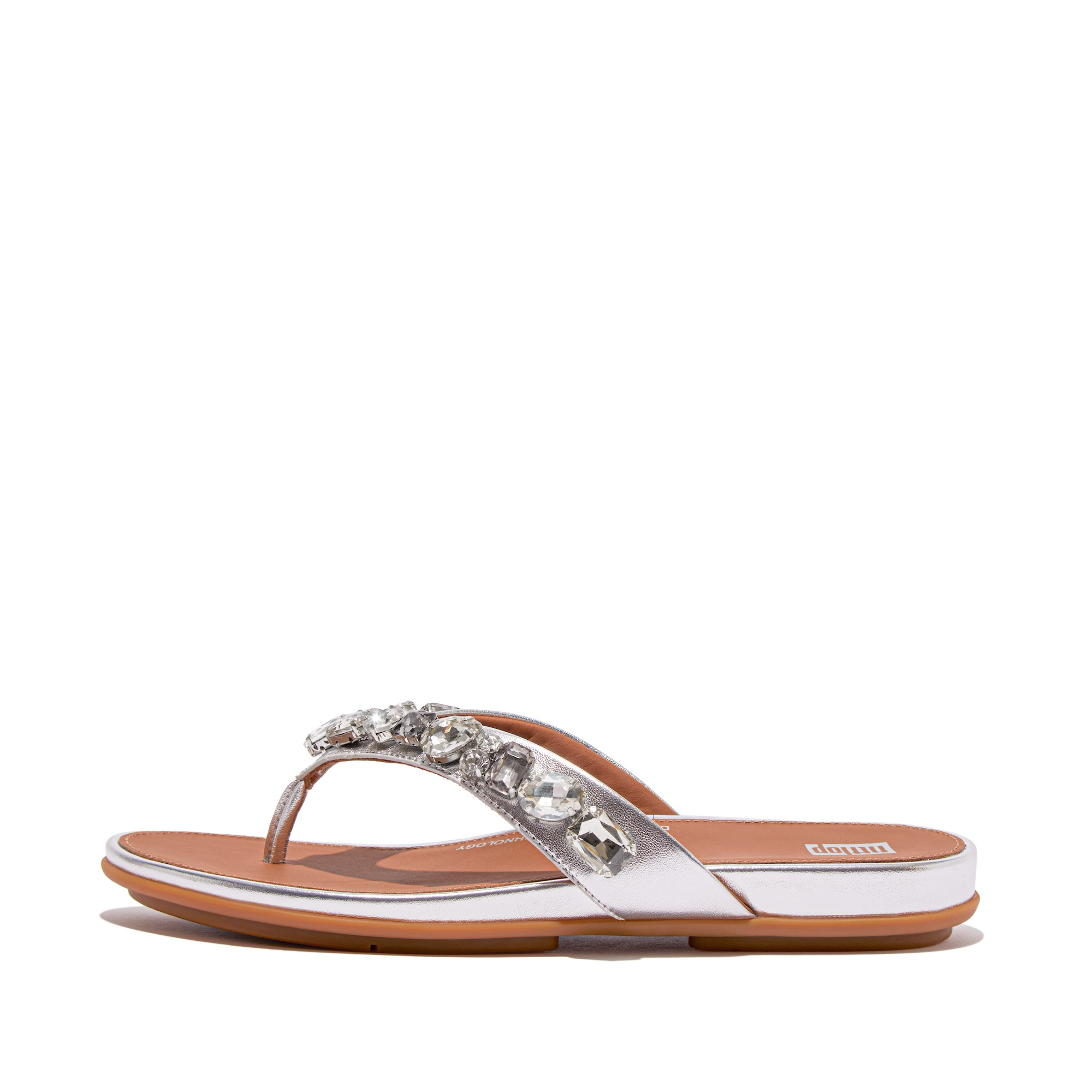 FITFLOP Gracie Jewel-Deluxe Metallic-Leather Flip-Flops in Silver HT9 | Shop from eightywingold an official brand partner for Fitflop Canada and US.