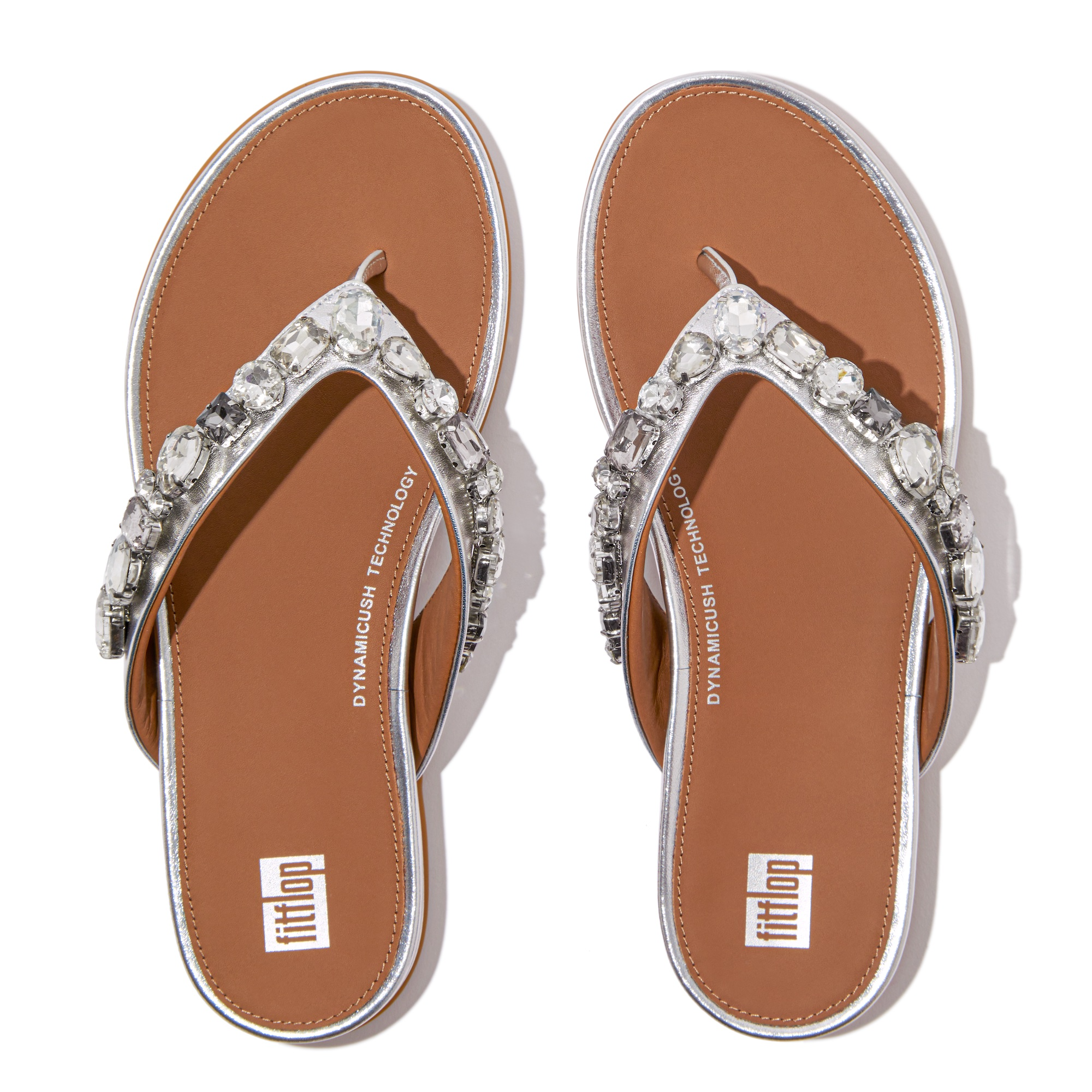 FITFLOP Gracie Jewel-Deluxe Metallic-Leather Flip-Flops in Silver HT9 | Shop from eightywingold an official brand partner for Fitflop Canada and US.