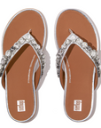 FITFLOP Gracie Jewel-Deluxe Metallic-Leather Flip-Flops in Silver HT9 | Shop from eightywingold an official brand partner for Fitflop Canada and US.