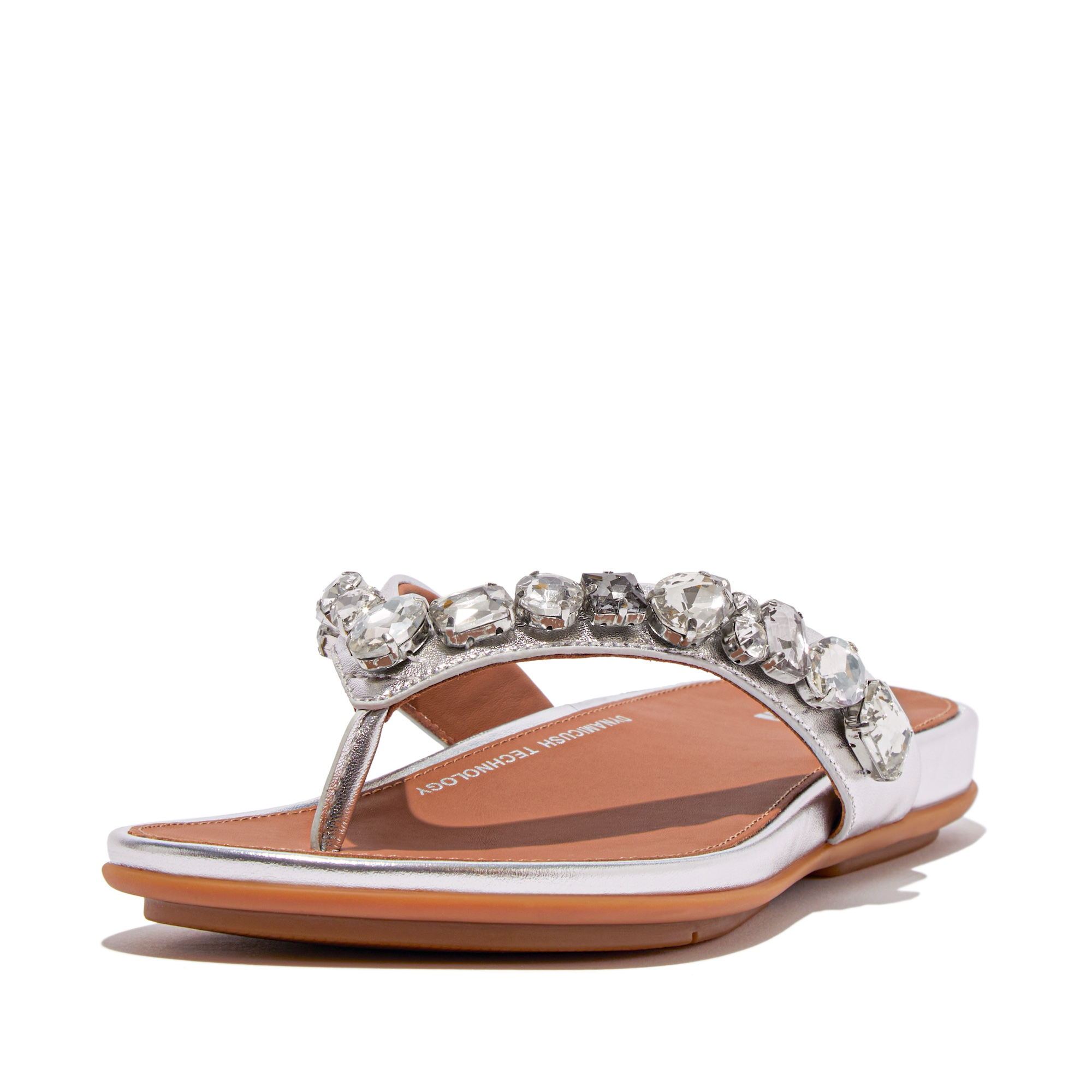 FITFLOP Gracie Jewel-Deluxe Metallic-Leather Flip-Flops in Silver HT9 | Shop from eightywingold an official brand partner for Fitflop Canada and US.