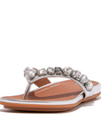 FITFLOP Gracie Jewel-Deluxe Metallic-Leather Flip-Flops in Silver HT9 | Shop from eightywingold an official brand partner for Fitflop Canada and US.