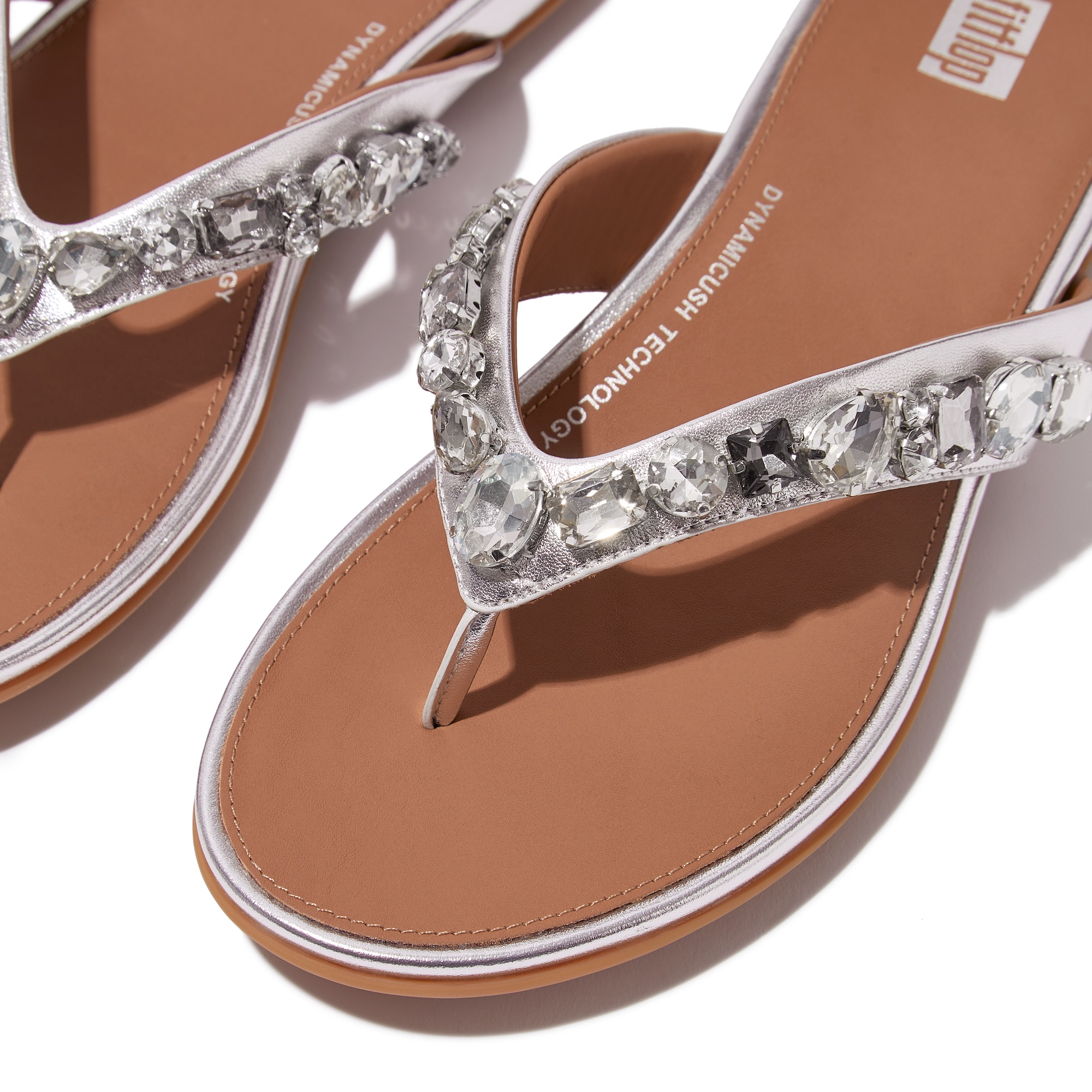 FITFLOP Gracie Jewel-Deluxe Metallic-Leather Flip-Flops in Silver HT9 | Shop from eightywingold an official brand partner for Fitflop Canada and US.