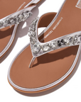 FITFLOP Gracie Jewel-Deluxe Metallic-Leather Flip-Flops in Silver HT9 | Shop from eightywingold an official brand partner for Fitflop Canada and US.