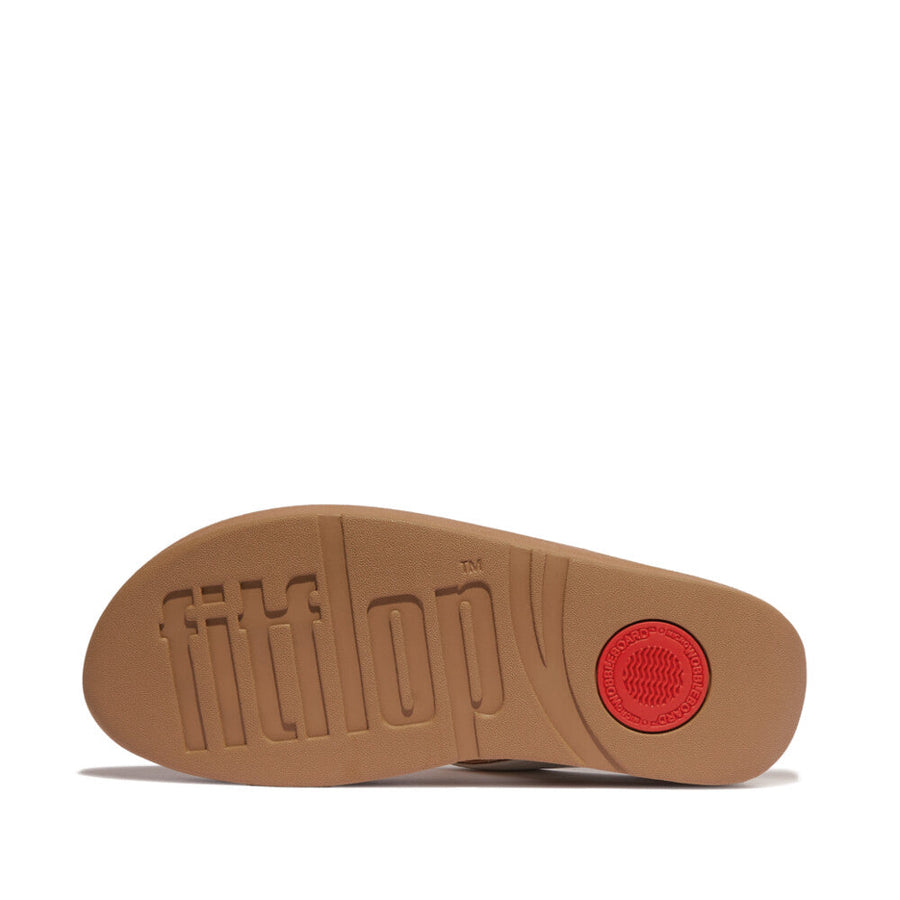 Comfortable and stylish FitFlop HX2 194 Urban White sandals for Canadian women – featuring leather upper, recycled metal accents, and triple-density sole.