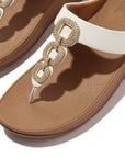 FitFlop HX2 194 Urban White ergonomic women’s sandals with soft leather, crystal chain detail, and Microwobbleboard™ cushioning – available in Canada.