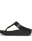 FitFlop IBO 001 All Black women's sandals with smooth leather, tonal marbled-resin rings, and Microwobbleboard™ cushioning – available in Canada.