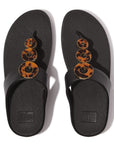 All Black FitFlop IBO 001 ergonomic sandals for women featuring leather straps, triple black resin-ring accents, and APMA-approved arch support.
