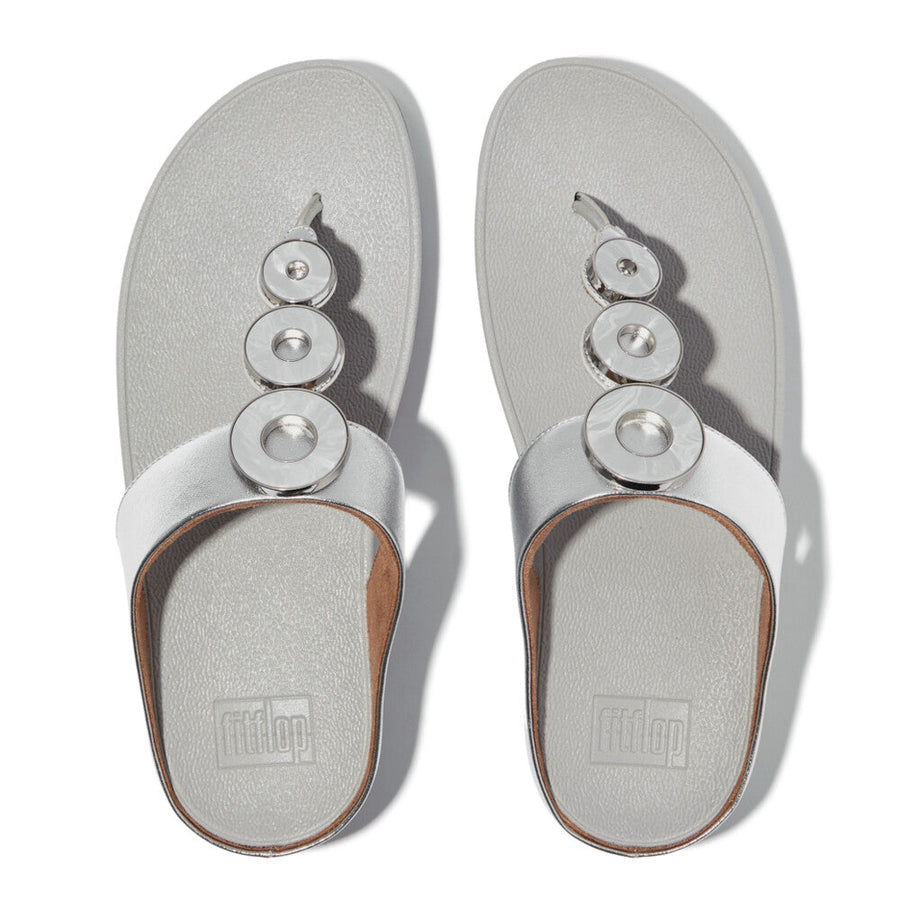 IBO 011 Silver FitFlop sandals for women with triple-resin ring detail, recycled metal accents, and all-day ergonomic comfort – shop in Canada.