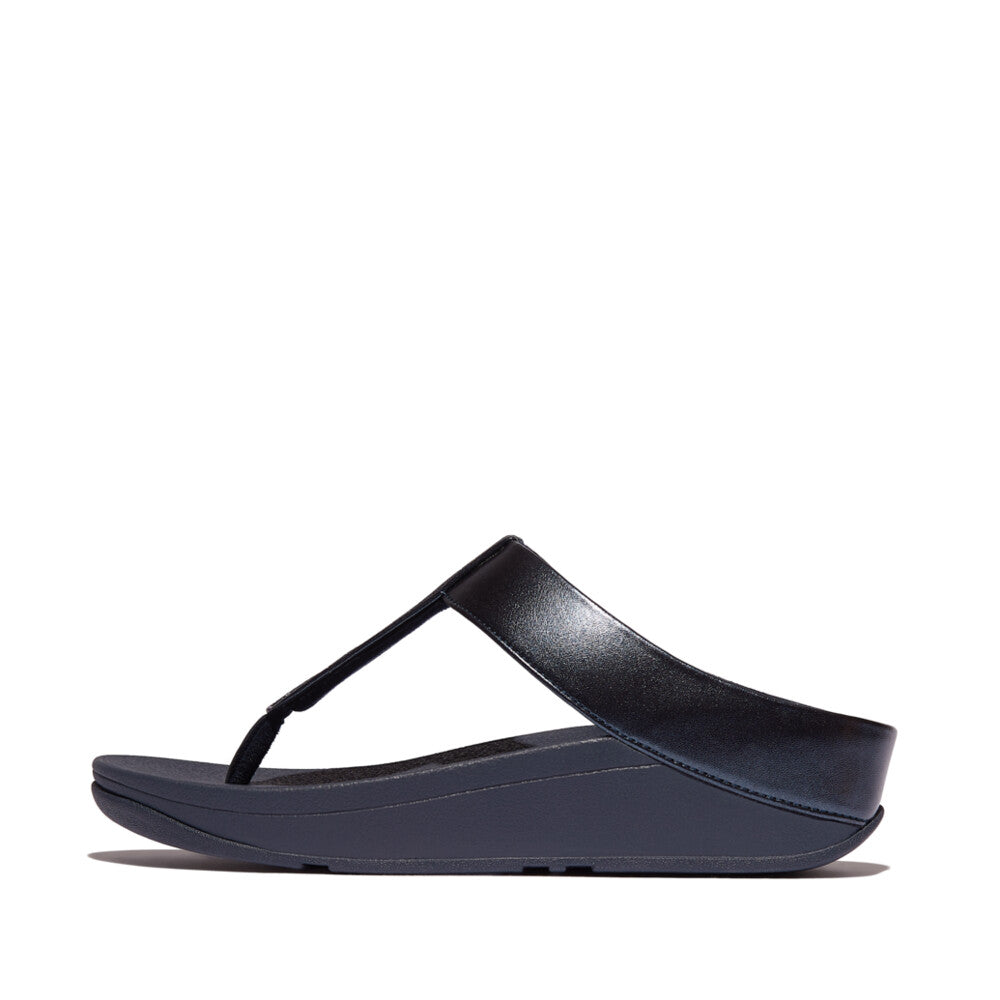 Shop FitFlop IK5 399 Midnight Blue sandals in Canada – slinky faux-leather design with fine glitter and cushioned Microwobbleboard™ midsoles.