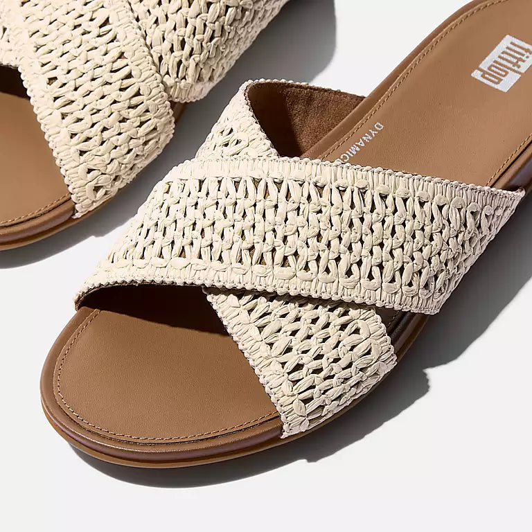 FITFLOP Deep Tan Ivory slip on sandals with ergonomic support and chic design in Canada