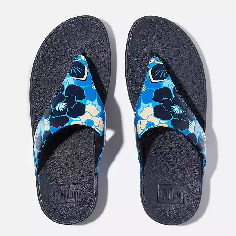 Top view of FITFLOP Midnight Navy Mix sandals in Canada featuring flower-powered leather and arch support