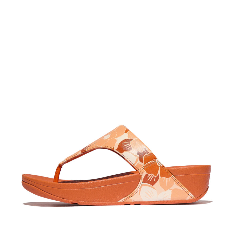 Side View Peachy Mix FITFLOP Lulu sandals in Canada with floral leather uppers and Microwobbleboard™ midsoles