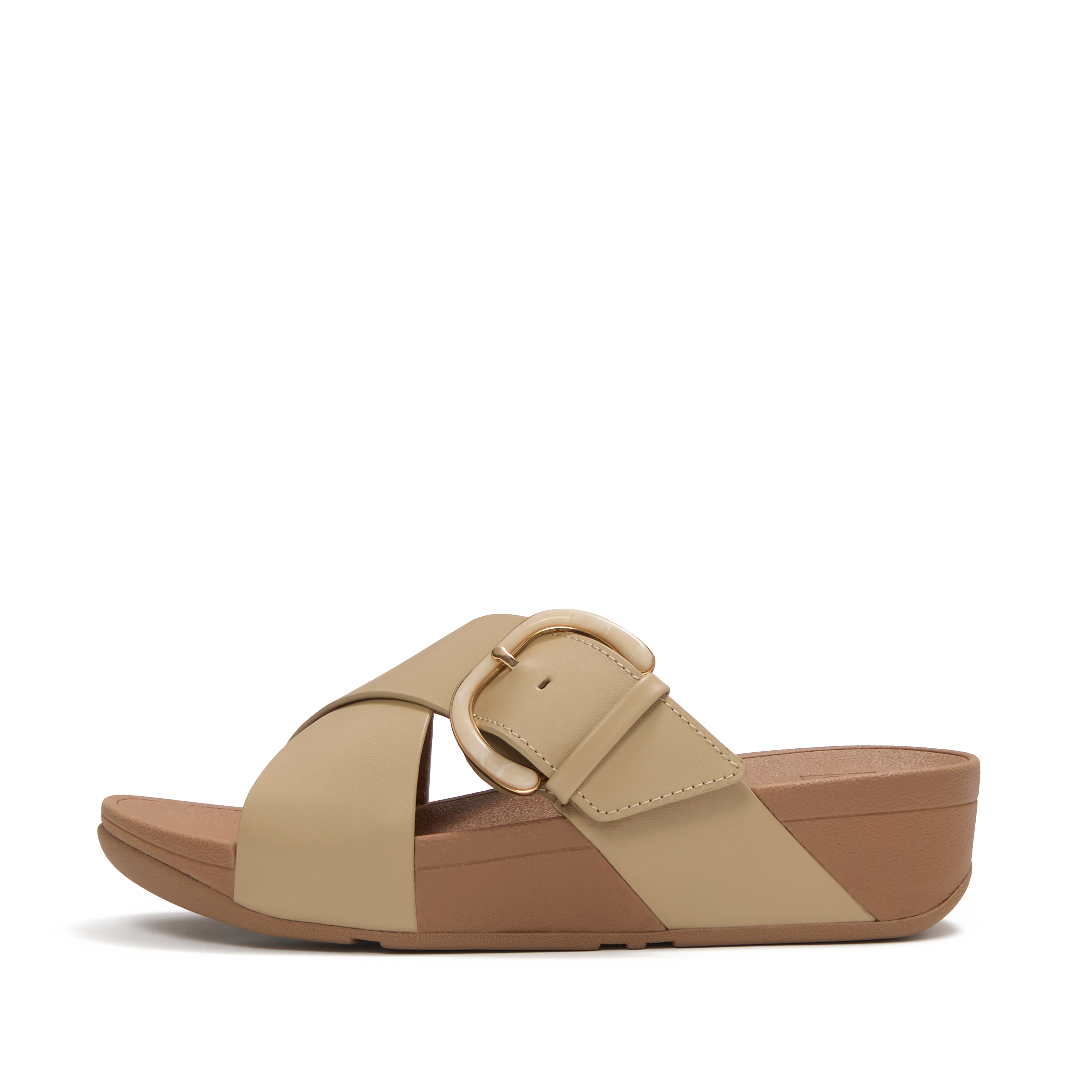 Lulu Resin-Buckle Leather Cross Slides