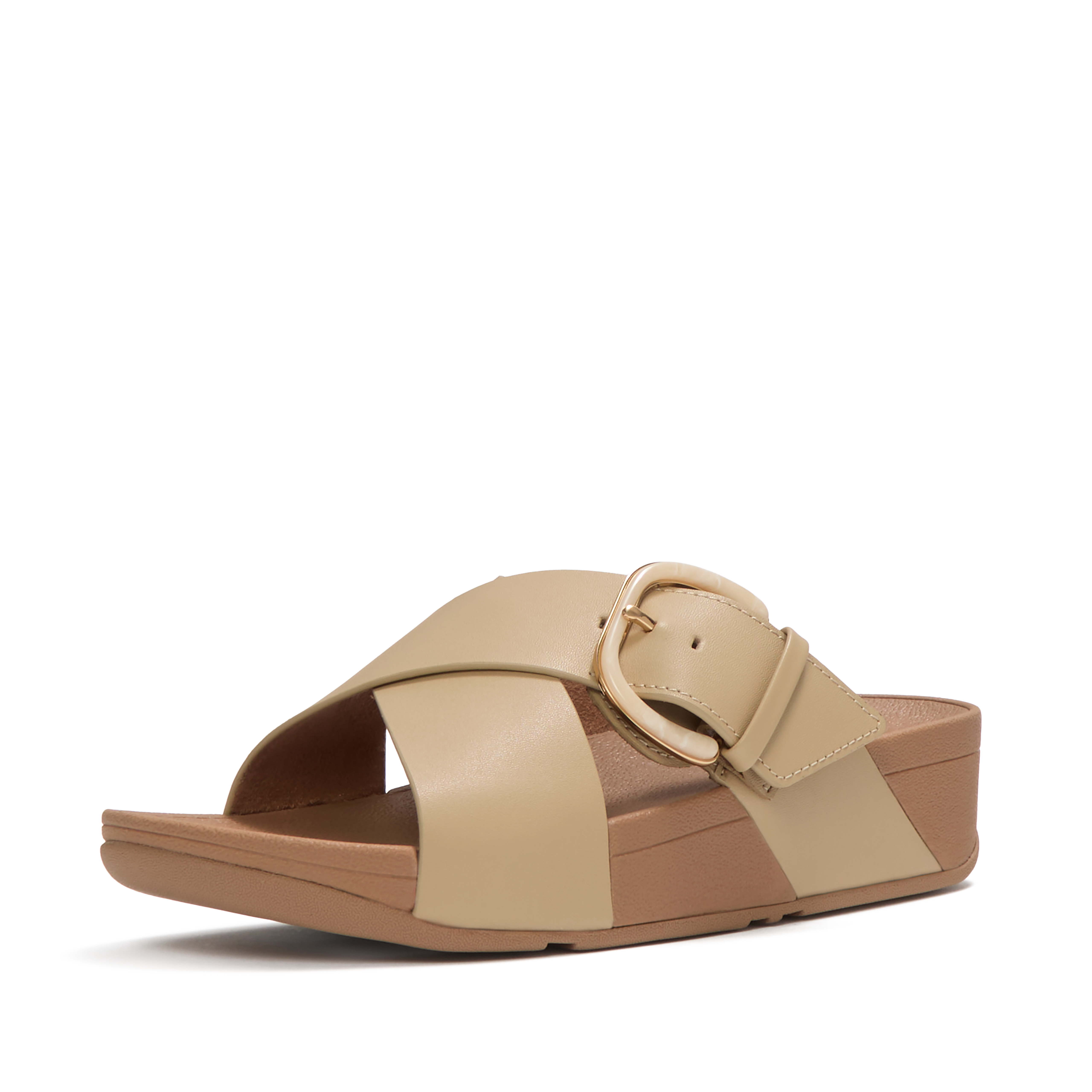 Lulu Resin-Buckle Leather Cross Slides
