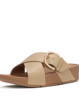 Lulu Resin-Buckle Leather Cross Slides
