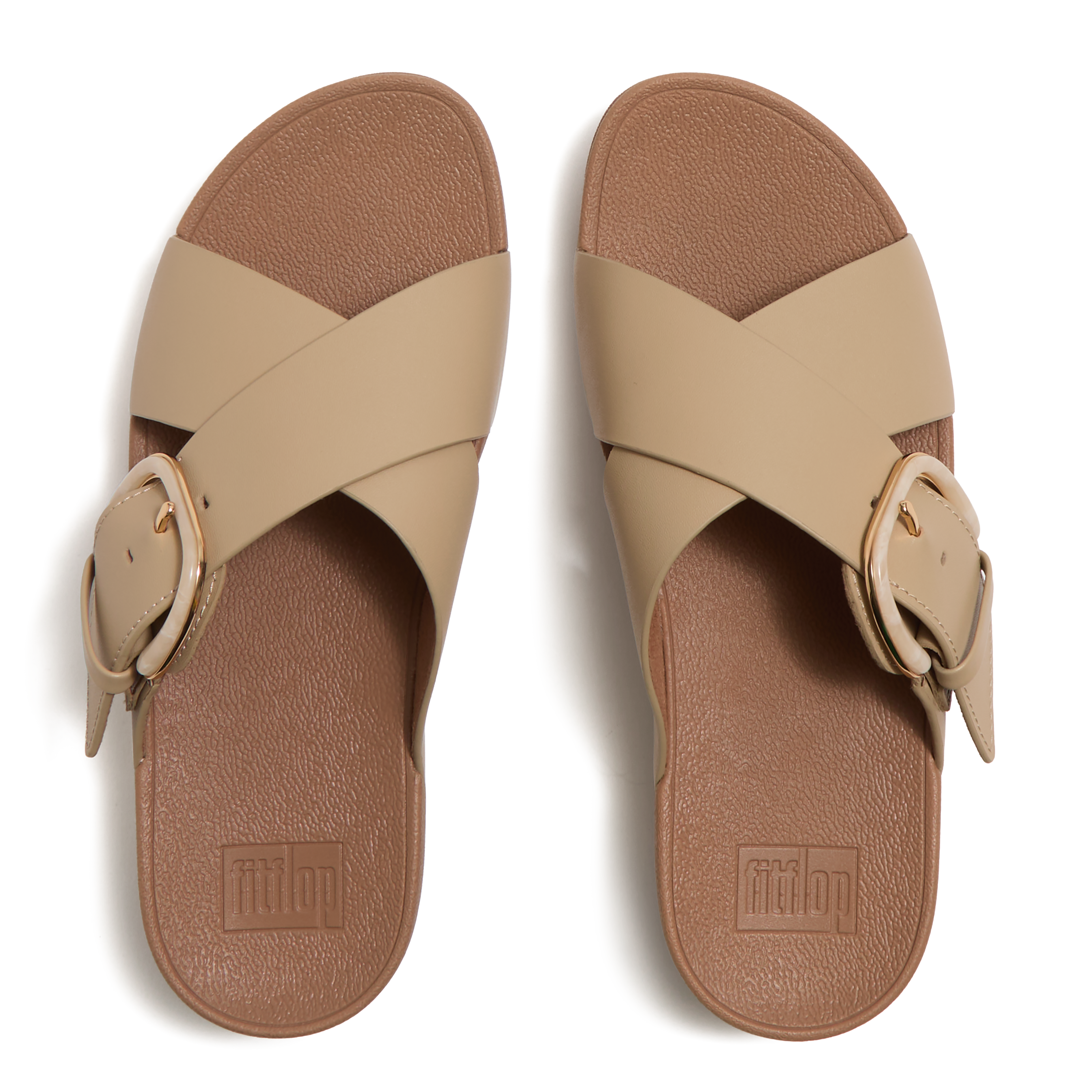 Lulu Resin-Buckle Leather Cross Slides
