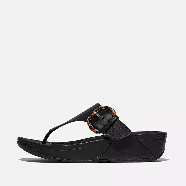 Side view of Black FITFLOP Lulu sandals in Canada featuring Microwobbleboard midsoles and padded upper