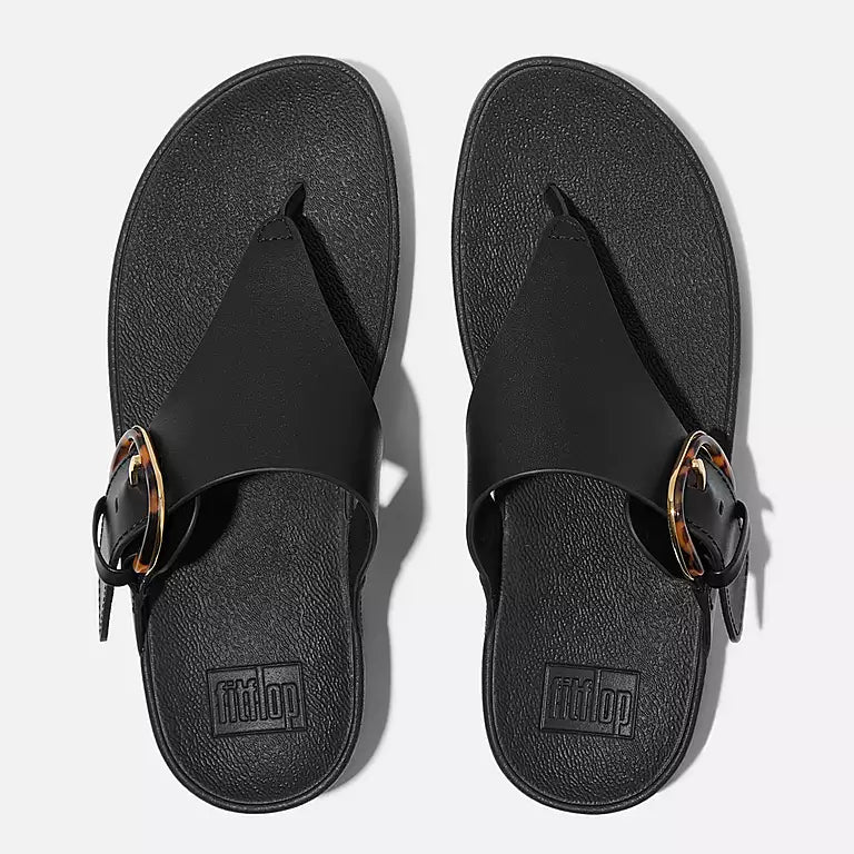 Top down image of Black FITFLOP Lulu slip-on sandals in Canada with APMA-certified foot support