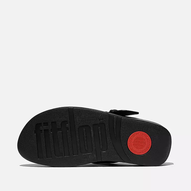 Sole View FITFLOP Lulu sandals in Black in Canada with soft leather toe-post and antique-gold resin buckle detail