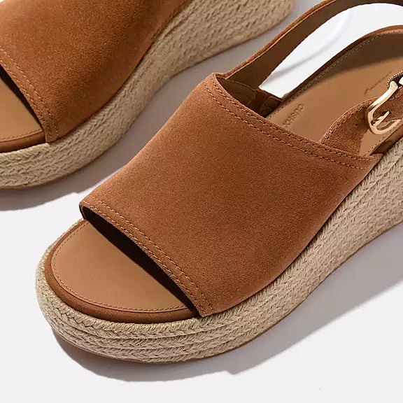 Deep Tan FITFLOP espadrille wedge sandals in Canada with suede upper and CushX™ midsole comfort