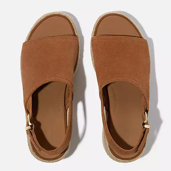 Top view of Deep Tan FITFLOP PlatFForm espadrille sandals in Canada with generous foot coverage and slip-resistant sole