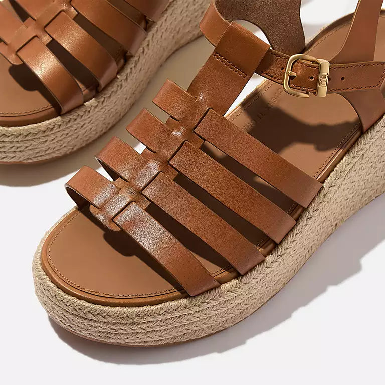 Deep Tan FITFLOP espadrille fisherman sandals in Canada with high wedge and CushX comfort midsole