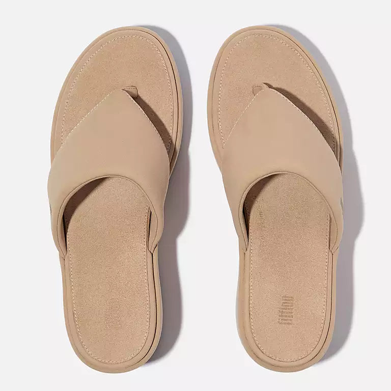 Top view of Classic Beige FITFLOP PlatFForm toe-post sandals in Canada with impact pillow and subtle branding
