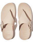 FITFLOP Lulu Covered-Buckle Raw-Edge Leather Toe-Thongs in Beige HG9 | Shop from eightywingold an official brand partner for Fitflop Canada and US.