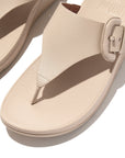 FITFLOP Lulu Covered-Buckle Raw-Edge Leather Toe-Thongs in Beige HG9 | Shop from eightywingold an official brand partner for Fitflop Canada and US.