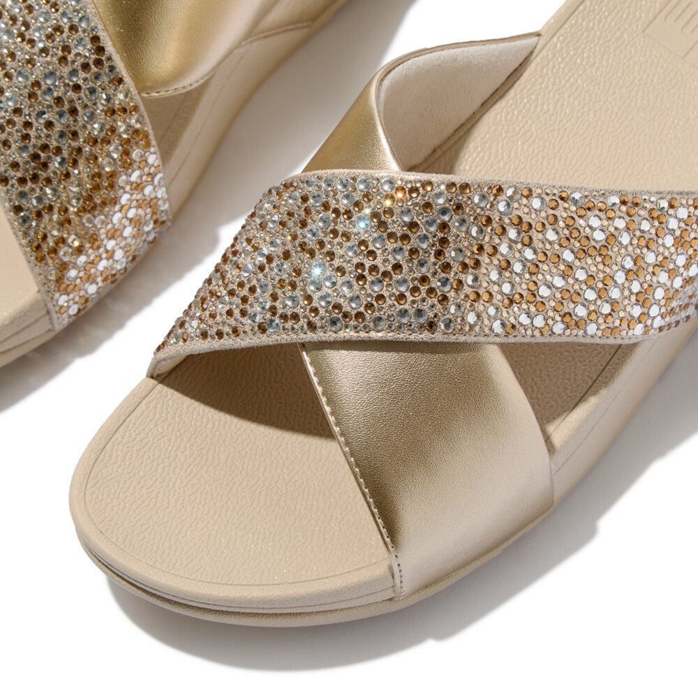 Lulu Crystal-Mix Metallic Cross Slides in Platino