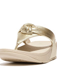 FITFLOP Lulu Padded-Knot Metallic Leather Toe-Post Sandals in Beige HN8 | Shop from eightywingold an official brand partner for Fitflop Canada and US.