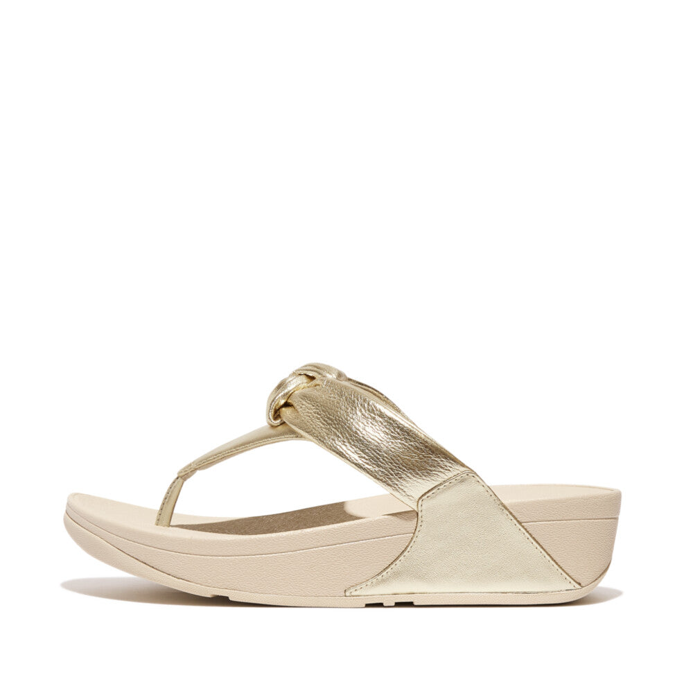 FITFLOP Lulu Padded-Knot Metallic Leather Toe-Post Sandals in Beige HN8 | Shop from eightywingold an official brand partner for Fitflop Canada and US.