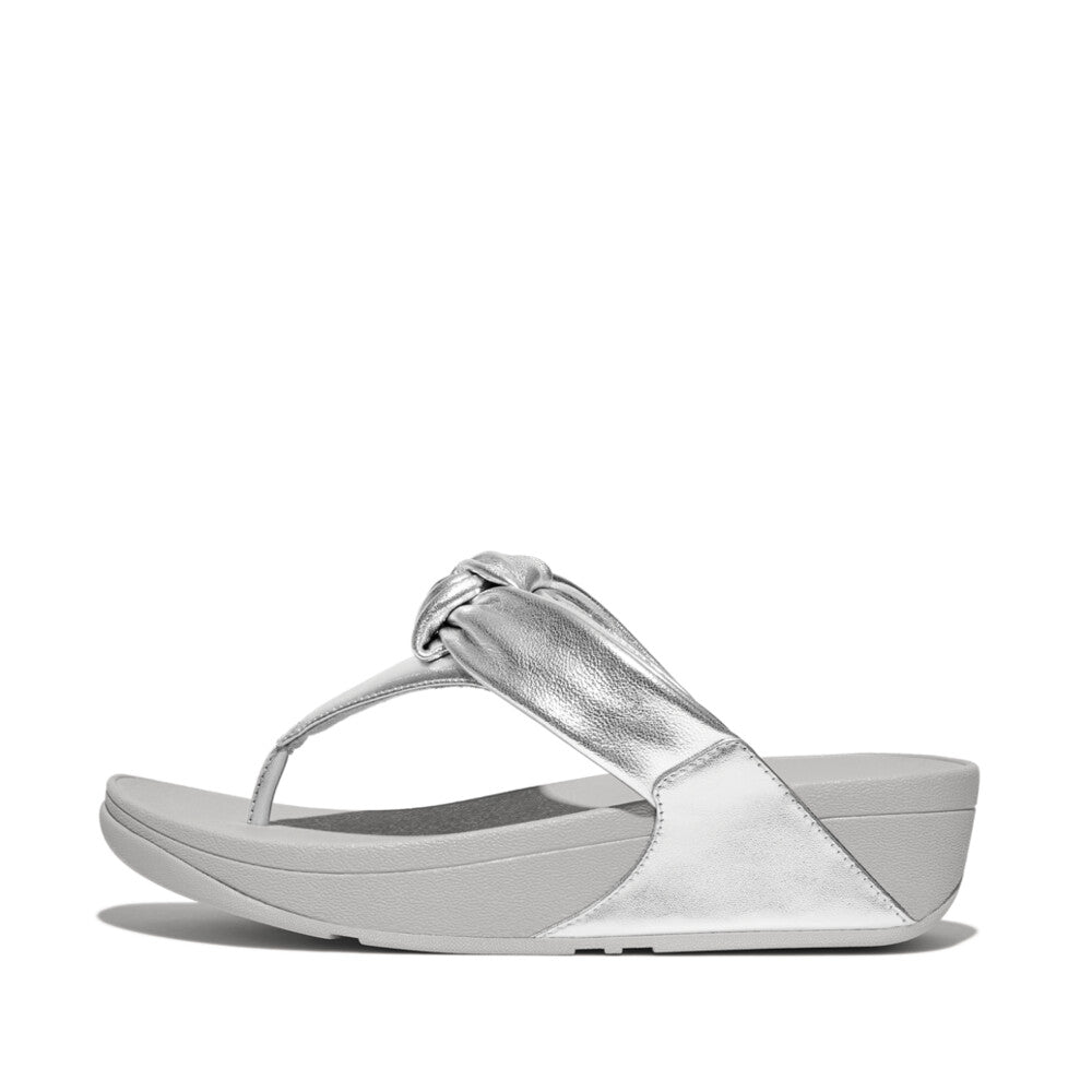 FITFLOP Lulu Padded-Knot Metallic Leather Toe-Post Sandals in Silver HN8 | Shop from eightywingold an official brand partner for Fitflop Canada and US.
