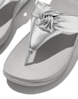FITFLOP Lulu Padded-Knot Metallic Leather Toe-Post Sandals in Silver HN8 | Shop from eightywingold an official brand partner for Fitflop Canada and US.